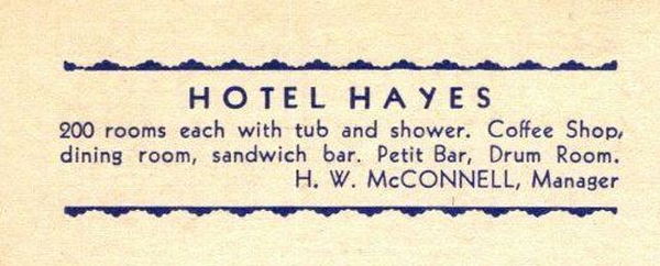 Hotel Hayes - Postcard Back (newer photo)
